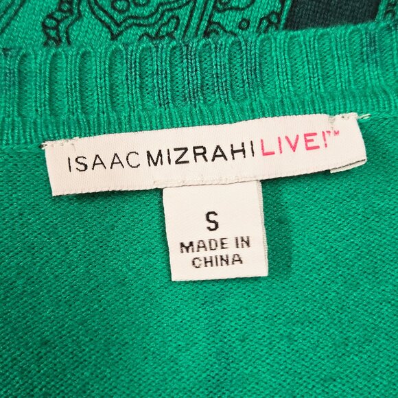 Isaac Mizrahi Live! Paisley Printed Cardigan/Sweater Green/Navy Button Closure S - Picture 6 of 9